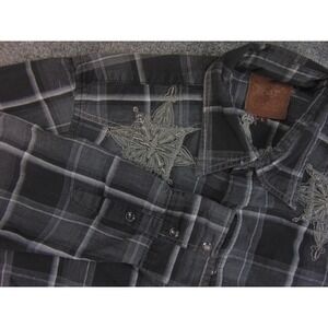 Roar Shirt Mens Large Gray Plaid Embroidered Western Roper Cowboy Streetwear